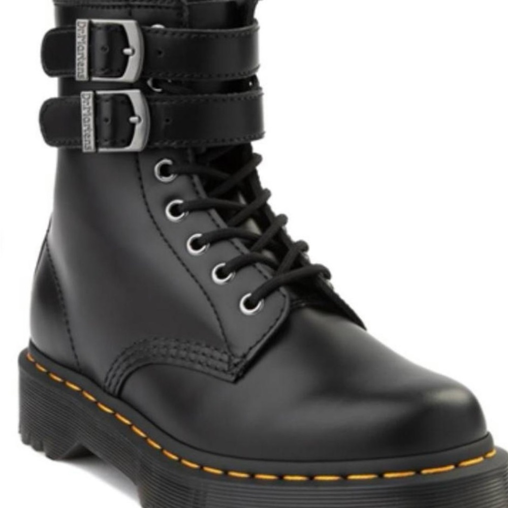 Dr. Martens Black Combat Boots with Buckle Straps